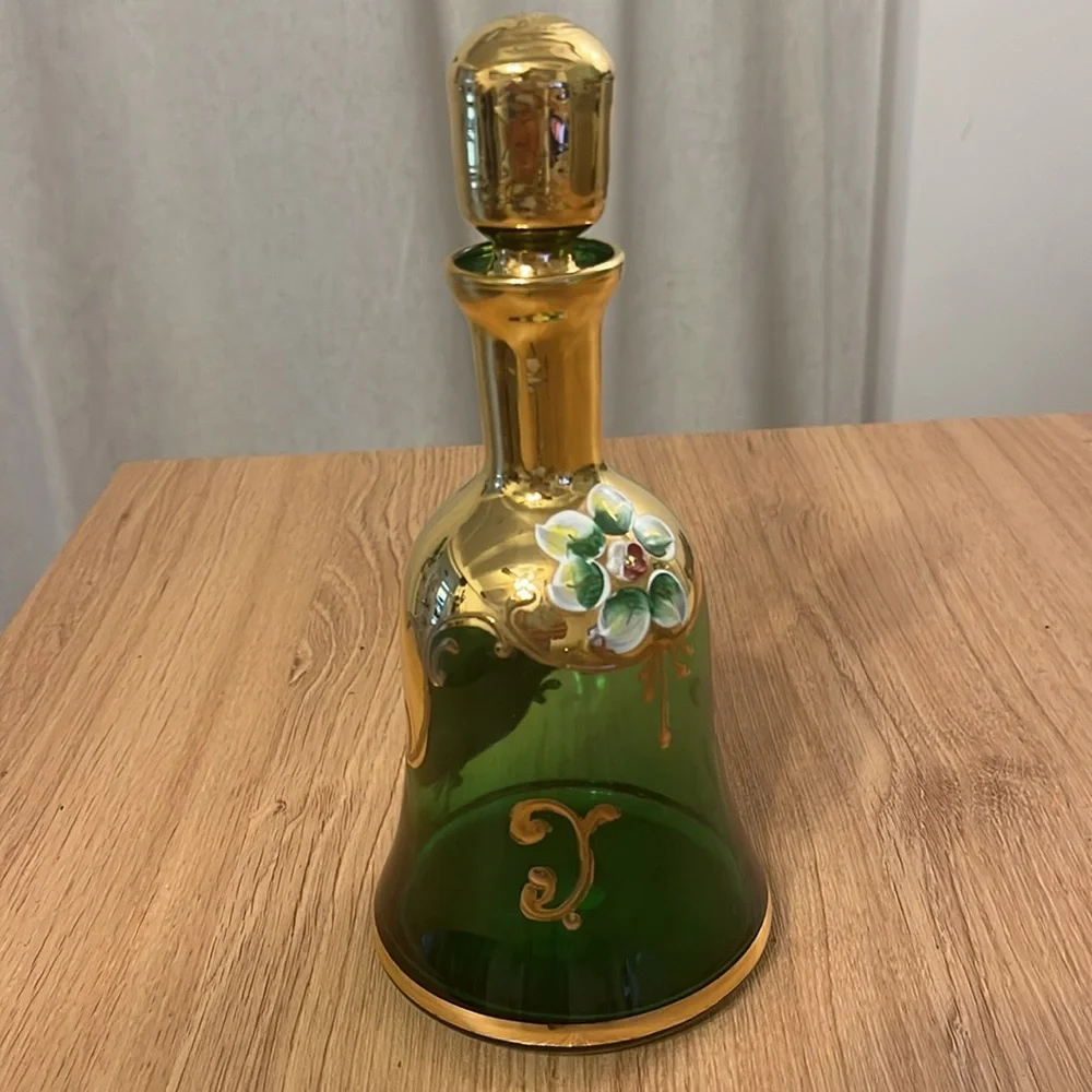 Vintage Italian Glass Gold Trim Flowers Decanter